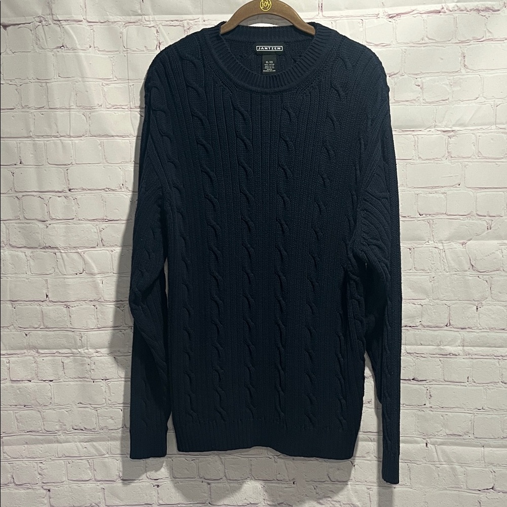 Jantzen Navy Cable Knit 100% cotton Oversized Crewneck Sweater Woman's Size XL‎